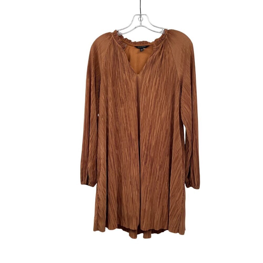 Banana Republic Pleated Shift Dress Long Sleeve Mustard Size XXS Pockets